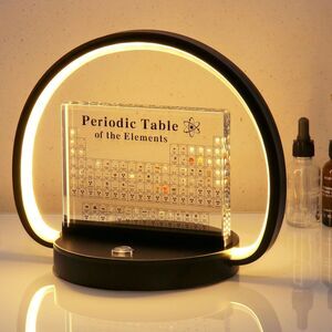Periodic Table LED Desk Lamp w 83 Real Elements in Acrylic Display Black